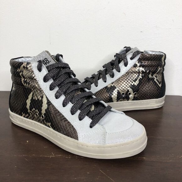 New P448 Skate Snakeskin Print Leather High Top Sneaker Glitter Laces Sz 35/US 5 - Picture 4 of 12